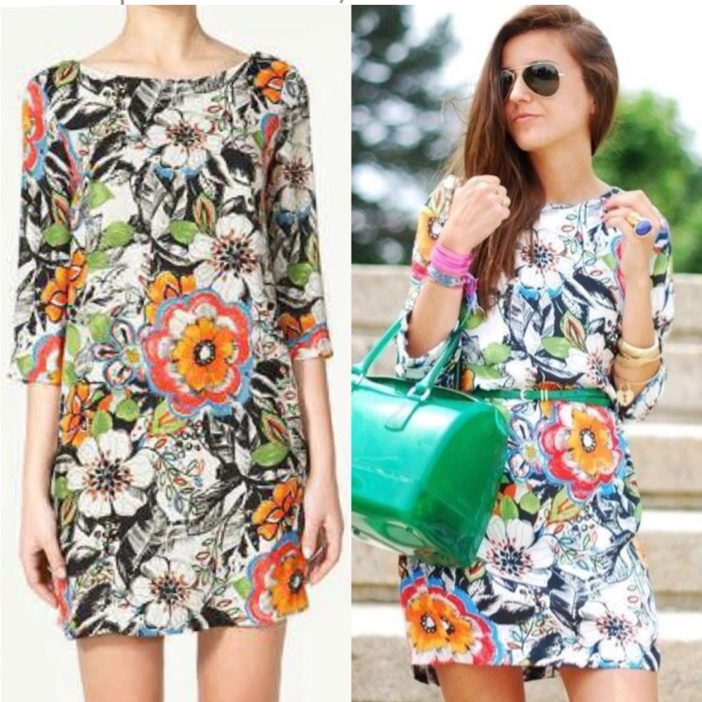Zara Flowered Shift Dress Size L